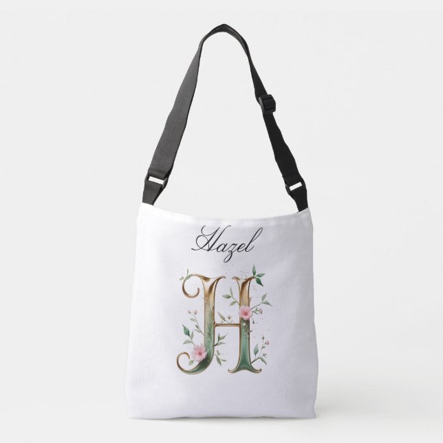 Ajustável Bolsa transversal com letra H floral em dourado el (Frente)