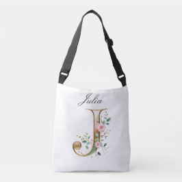 Ajustável Bolsa transversal com letra J floral em dourado el