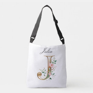 Ajustável Bolsa transversal com letra J floral em dourado el