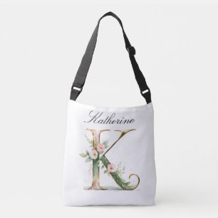 Ajustável Bolsa transversal com letra K floral em dourado el
