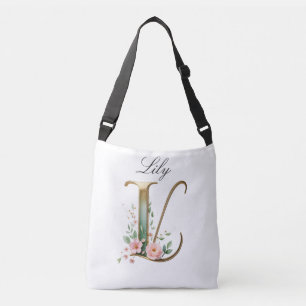 Ajustável Bolsa transversal com letra L floral em dourado el