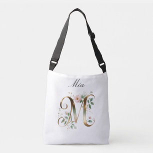 Ajustável Bolsa transversal com letra M floral em ouro elega