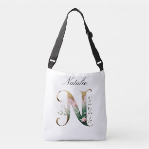 Ajustável Bolsa transversal com letra N floral em dourado el