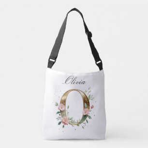 Ajustável Bolsa transversal com letra O floral em dourado el