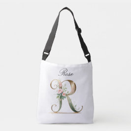 Ajustável Bolsa transversal com letra R floral em dourado el