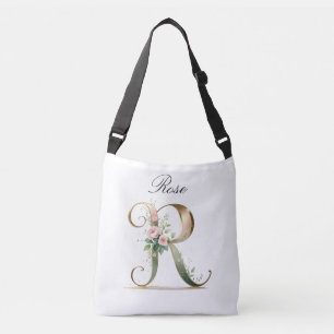 Ajustável Bolsa transversal com letra R floral em dourado el