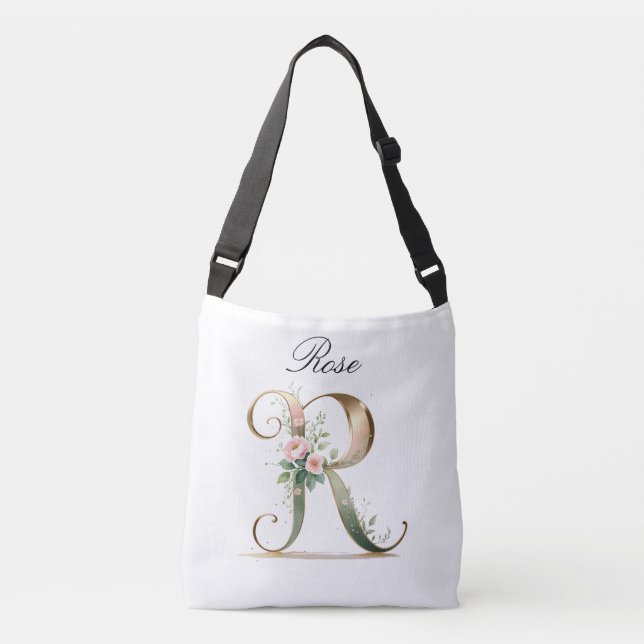 Ajustável Bolsa transversal com letra R floral em dourado el (Frente)