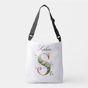 Ajustável Bolsa transversal com letra S floral em dourado el