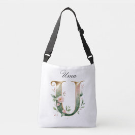 Ajustável Bolsa transversal com letra U floral em dourado el