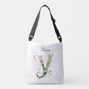 Ajustável Bolsa transversal com letra Y floral em dourado el