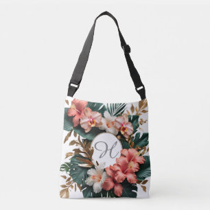 Ajustável Bolsa transversal com monograma floral tropical el