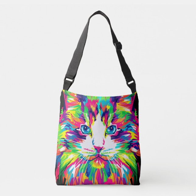 Ajustável Bolsa transversal de gato Pop Art com arco-íris mo (Frente)