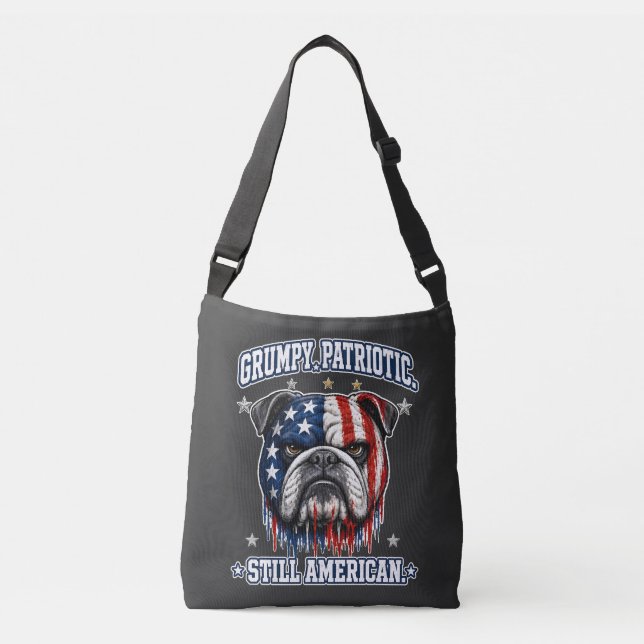 Ajustável Bolsa transversal Grumpy Patriótico de Bulldog de  (Frente)