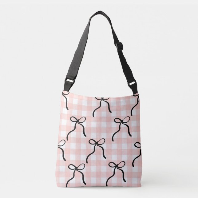 Ajustável Bolsa transversal rosa com laços pretos (Frente)