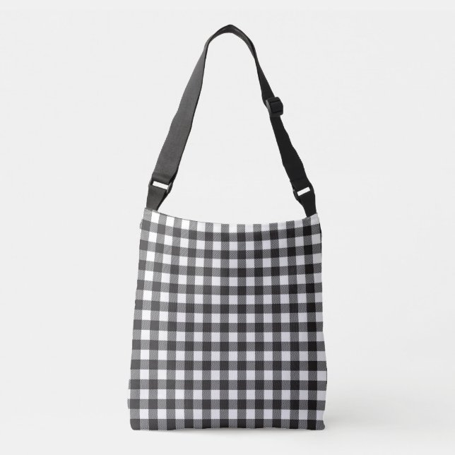 Ajustável Bolsa transversal xadrez búfalo preto e branco (Frente)