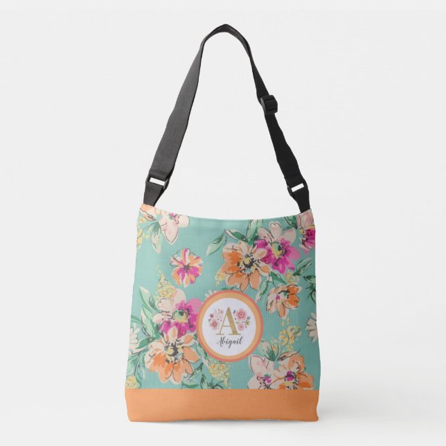 Ajustável Carregar Seu Nome Em Flores: Bolsa Floral com Mono (Frente)