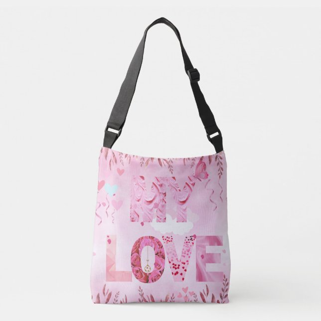 Ajustável Encantando rosa com tema MY AMOR Bolsa tipográfico (Frente)