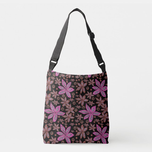 Ajustável Floral Pods Brown & Fuchsia em Bolsa preto (Frente)