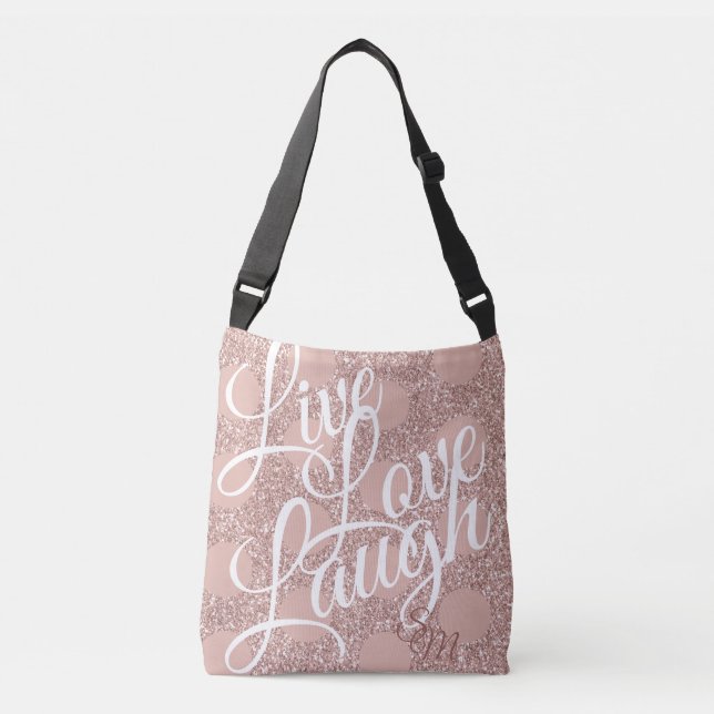 Ajustável Monograma Rosa Blush Live Love Laugh Bolsa (Frente)
