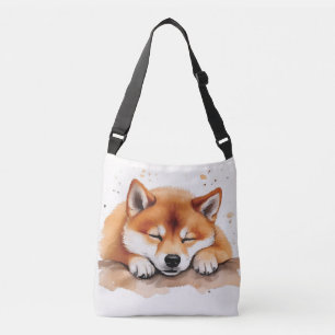 Ajustável shiba ficando com uma bolsa de corpo cruzado bicol