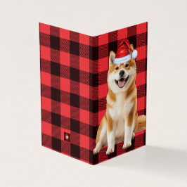 Akita Christmas Dog with Holiday Red Buffalo Plaid
