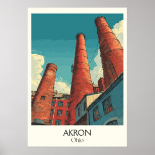 Akron Ohio Poster de viagens Vintage City Skyline
