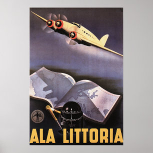 ALA LITTORIA Airlines Itália Poster de viagens Re