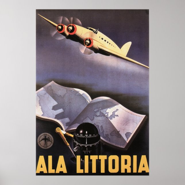 ALA LITTORIA Airlines Itália Poster de viagens Ret (Frente)