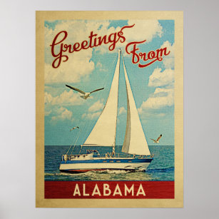Alabama Poster Sailboat Vintage Travel