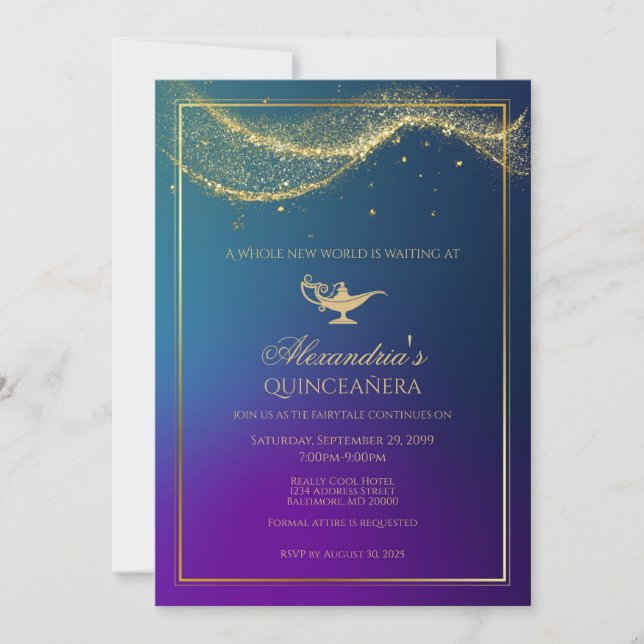 Aladdin Quinceanera Aniversário Convite Lâmpada de (Frente)