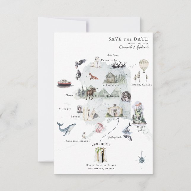 Alasca | Mapa Itinerário de Casamento de Destino (Frente)