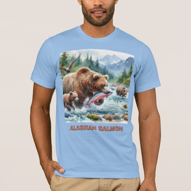 Alaskan Salmon Grizzly Bear Mens T-Shirt (Frente)
