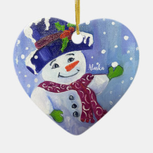 Alaskan Snowball Snowman, ornamento de cerâmica pa