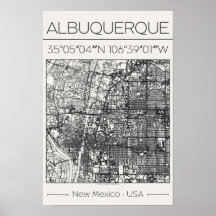 Albuquerque New Mexico Charcoal City Map Poster 