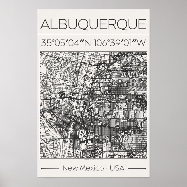 Albuquerque New Mexico Charcoal City Map Poster  (Frente)