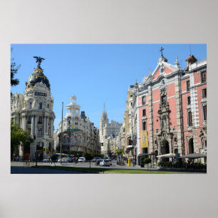 Alcala e Gran através da rua, poster de Madrid