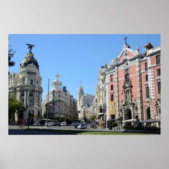 Alcala e Gran Via Street, Madrid Poster (Frente)