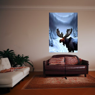 Alce na neve do inverno AI Art Poster