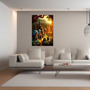 Aldeia de Gingerpão na floresta AI Art Poster