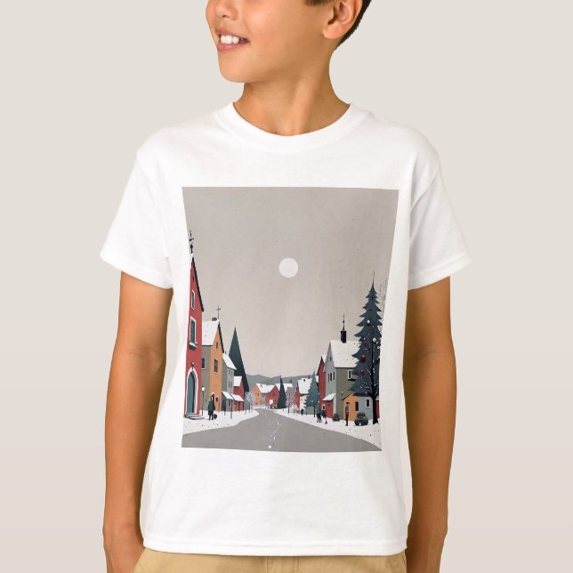 Aldeia de neve, no Natal - Camisa do KId (Frente)