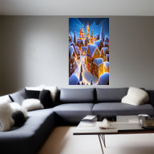 Aldeia de pão-de-gengibre na neve | AI Art Poster