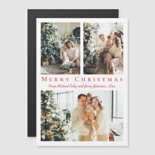 alegre script vermelho de natal 3 fotos com íman d (Frente/Verso)