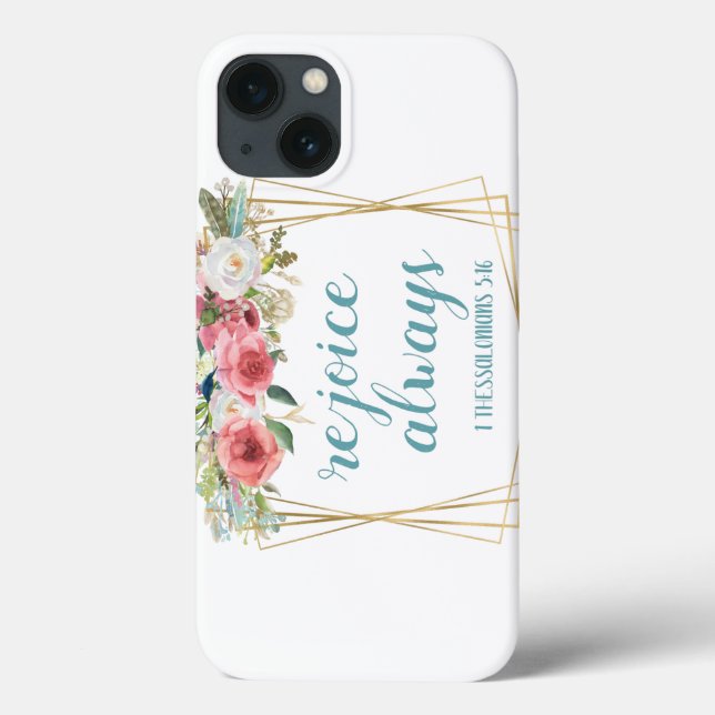 Alegre-se Sempre Rosa Floral em Aquarela Azul Turq (Verso)