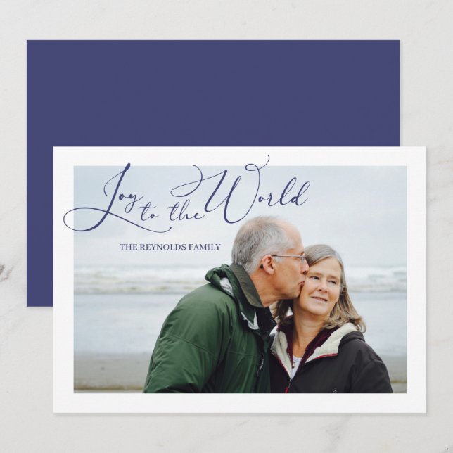 Alegria ao Cartão Azul Mundial de Férias de Natal (Frente/Verso)