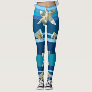 Alegria Floral em Leggings Personalizadas Azuis