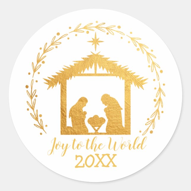 Alegria para o Mundo Ouro Natal Clássico Adesivo R (Frente)