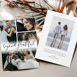 Além do Cartões de agradecimentos de Foto de Casam<br><div class="desc">Simples casamento, obrigado cartas para enviar nossos convidados para seus convidados de casamento para mostrar seu apreço por eles, ajudando você a celebrar seu maravilhoso dia. Apresentando 4 fotos de casamento na frente, o título "além de agradecido" em uma fonte elegante, no verso está uma foto de vocês dois na...</div>