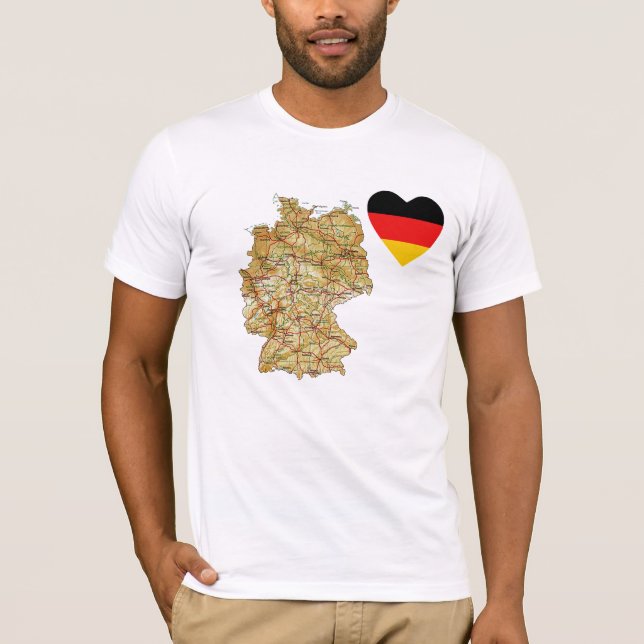 Alemanha Flag Heart and Map T-Shirt (Frente)