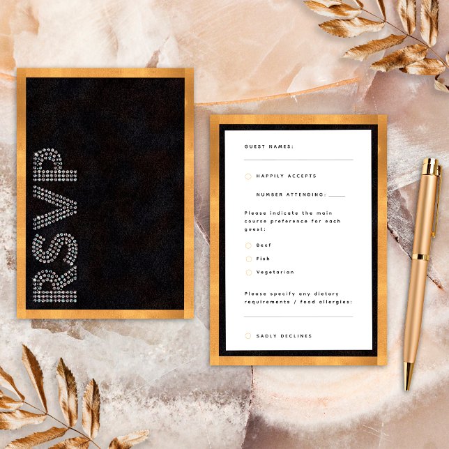 Alergias de Comida RSVP de Casamento Luxuoso Doura (Front / Back)