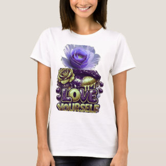AlexDizaine Rosa Azul Love Yourself Camiseta Femin